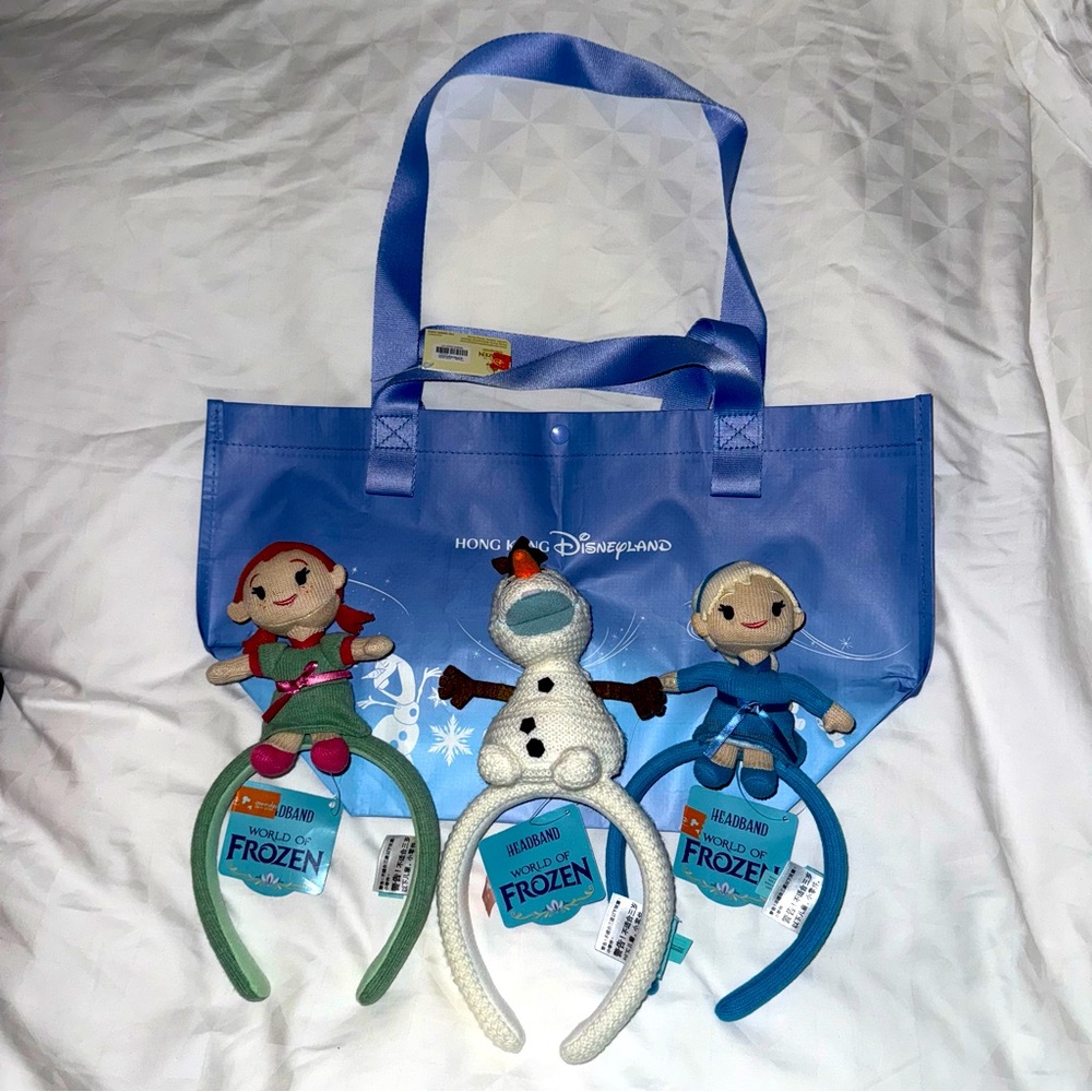 Hong Kong Disneyland World of Frozen ear headband set plus bag